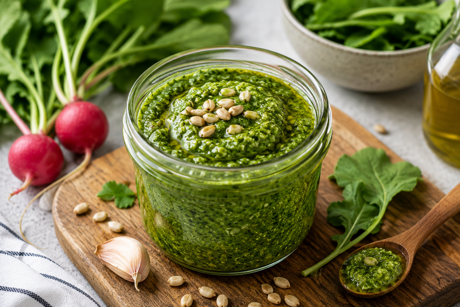 Pesto z liści rzodkiewki